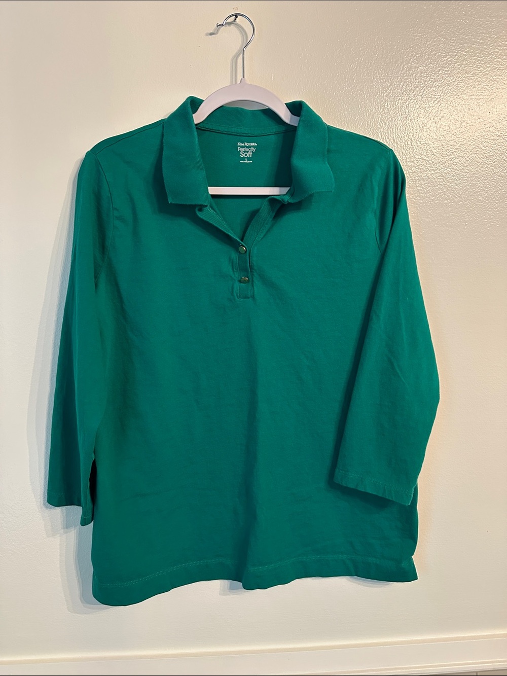Kim Rogers Perfectly Soft Teal Green Polo 100% Cotton Size Large